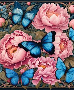 Pink Peonies and Blue Morpho Butterflies