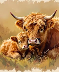 Baby and Mama Highland Cow