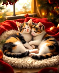 Cuddling Kittens On Christmas Morning