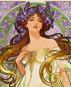 Art Nouveau Woman Adorned With Lavender Flowers