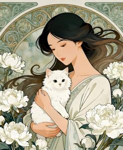 Art Nouveau Woman Holding A Kitten