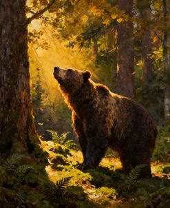 Lone Grizzly Bear In The Forest