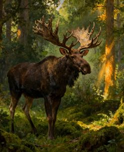 Lone Moose in the Forest