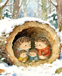 Hedgehog Family In The Forest