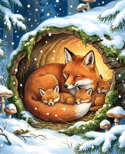 Fox Family In The Forest