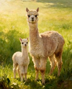 Mama Alpaca And Baby On The Farm