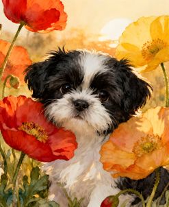 Shih Tzu Puppy And Poppies