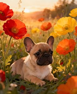 Frenchie Puppy And Poppies