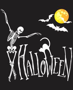Halloween Ballet Skeleton Cat and Bats Black