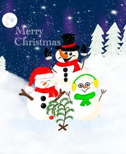 Merry Christmas Mountain Snowmen