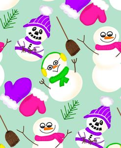 Snowmen Mittens Bright Pattern