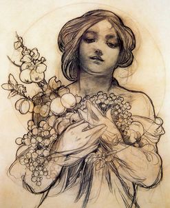 Mucha Study of Woman with Fruit