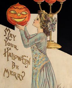Halloween Girl Holding Pumpkin