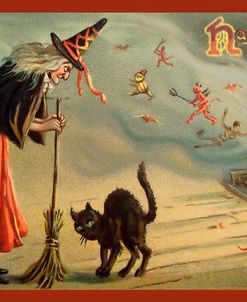 Halloween Witch And Cat