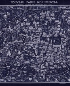 1920 Pocket Map of Paris Blueprint style