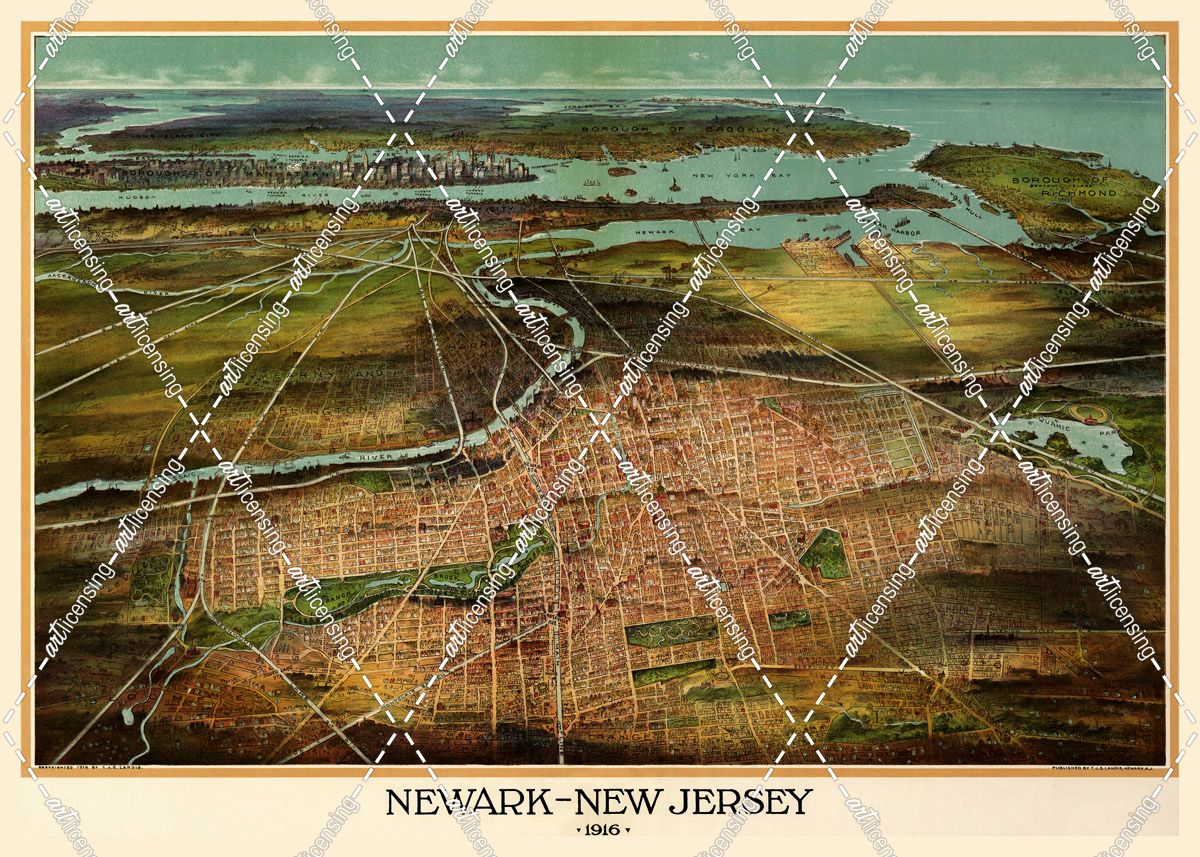 Birdseye View Of Newark, New Jersey 1916