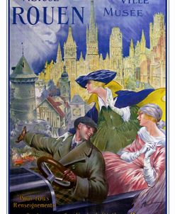 Visitez Rouen, French Vintage Poster Bonnet, Visitez Rouen 1910