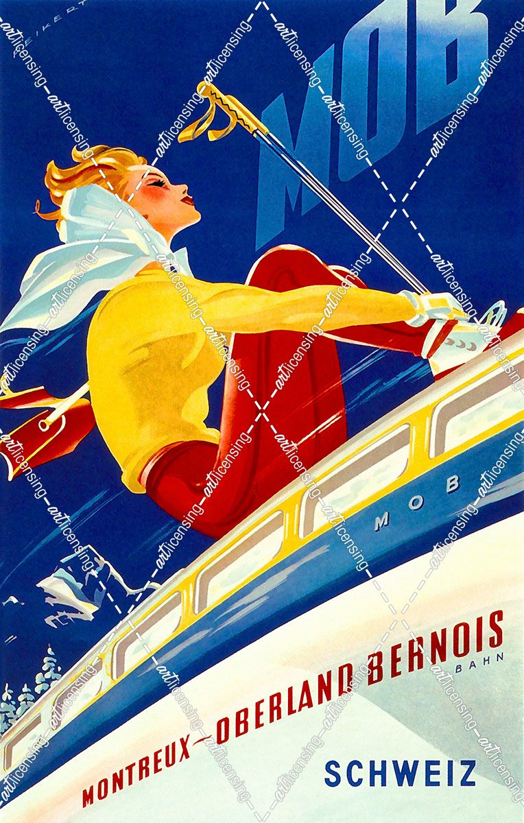 1940s Swiss Rail Ski Travel poster