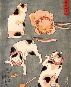 Kuniyoshi Utagawa Four cats in different poses 1830