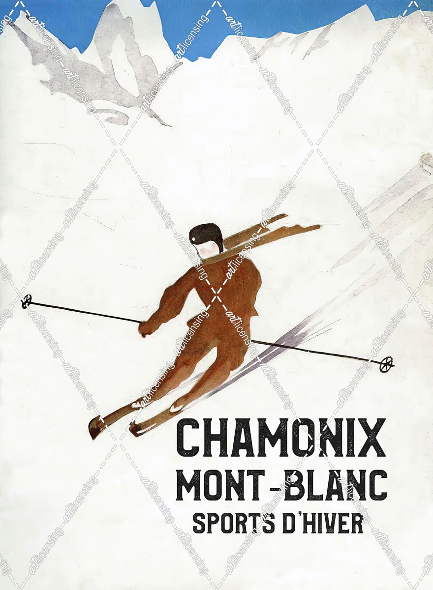 Chamonix Mont-Blanc Alpine Ski Poster from 1930