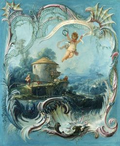 The Enchanted Home A Pastoral Landscape Surmounted By Cupid, by Francois Boucher 1758