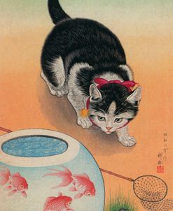 Goldfish Bowl and a Cat by Ohara Koson