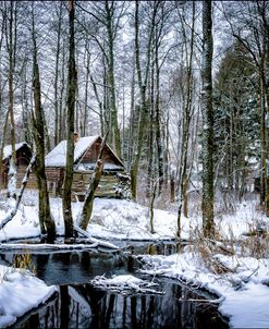Countryside Saunas In The Winter Woods On The Banks Of A Stream